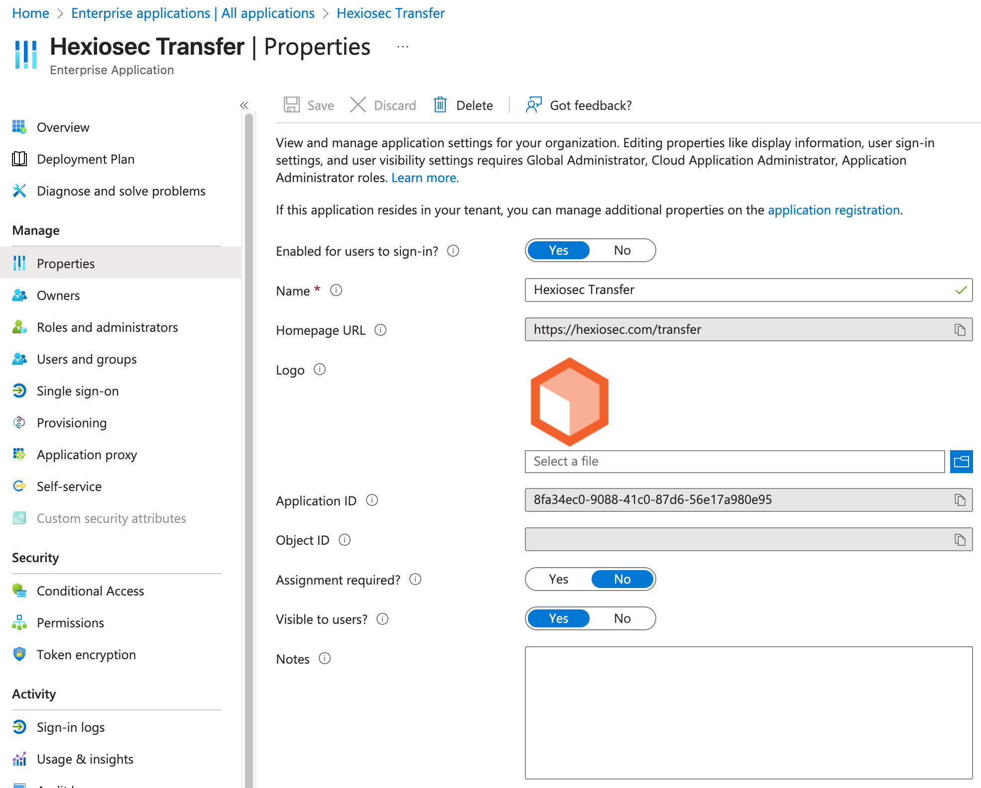 Enterprise Application Properties