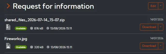 Recieved files in response to a sharing request