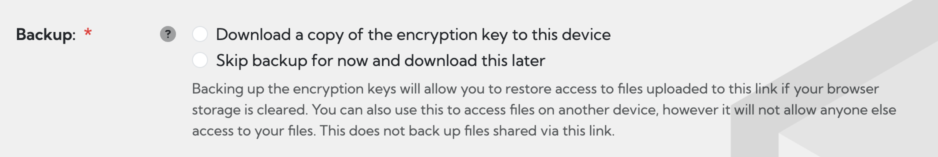 Sharing request backup field